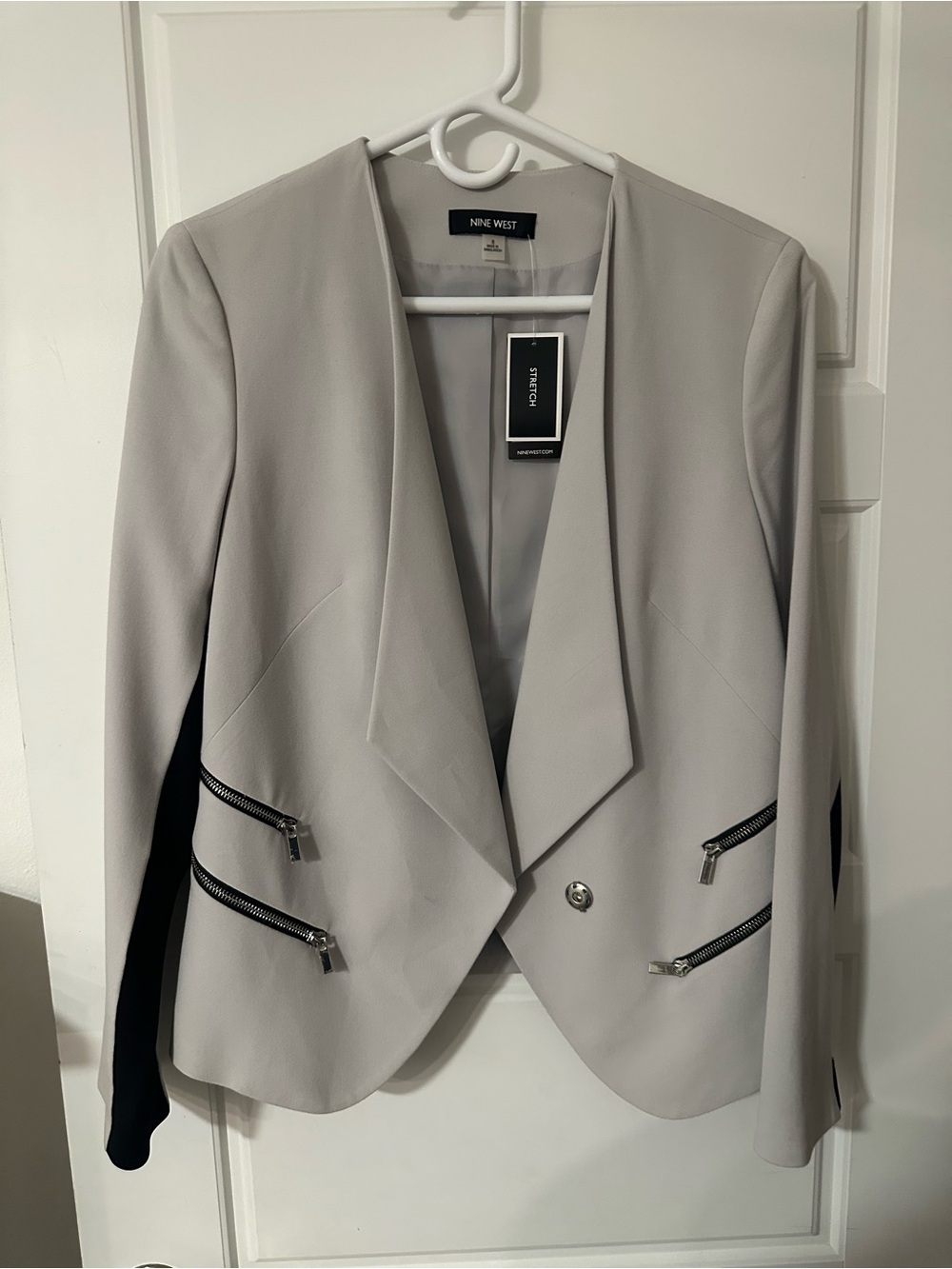 Nine West Light Gray Open-Front Blazer with Zip Accents